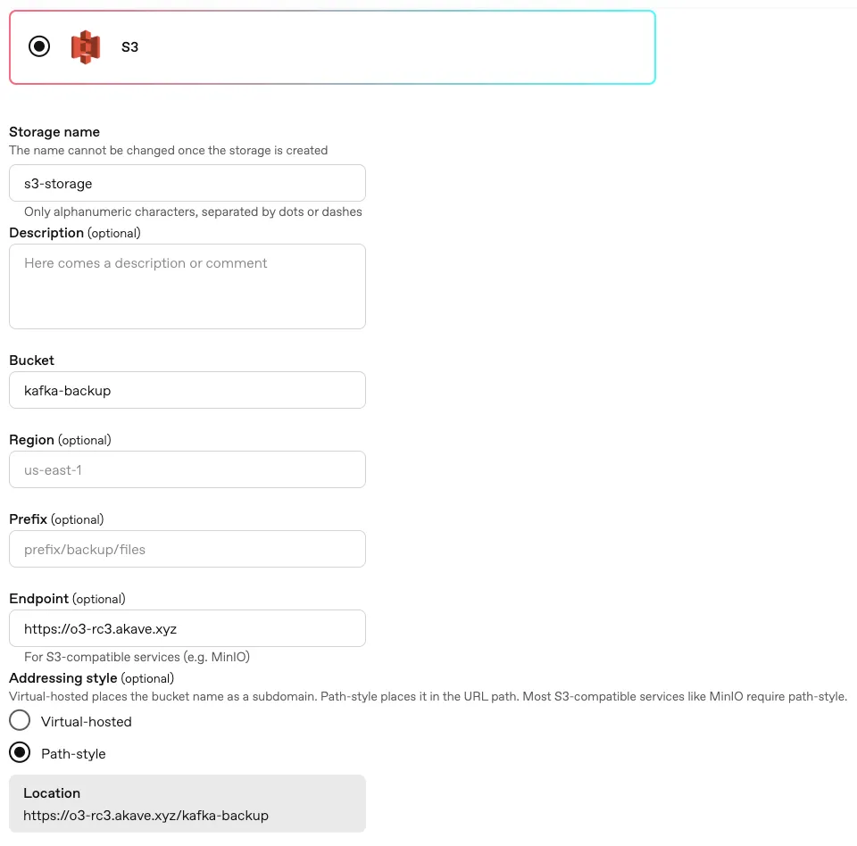 Custom S3 endpoint configuration