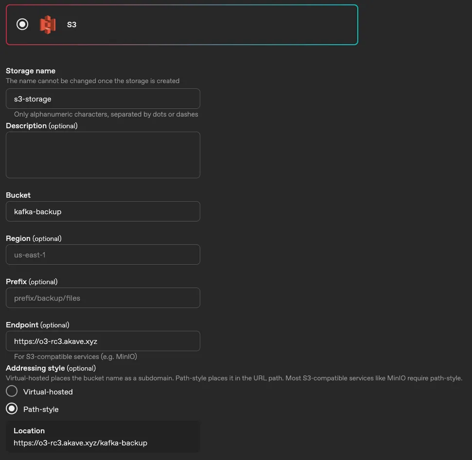 Custom S3 endpoint configuration
